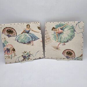 Handmade Ballerina Backcloth Wall Hanging Quilted & Stuffed on Wood 1950s Fabric